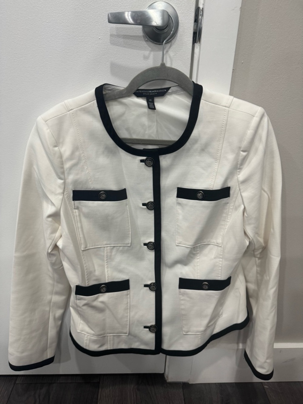 Cream and Black Trim Women's Jacket - White House Black Market size 12